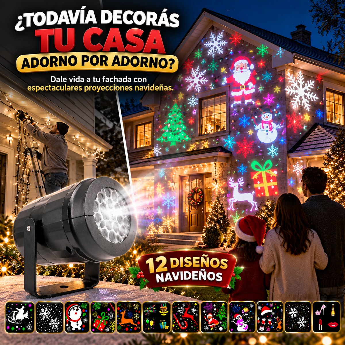 XmasBeam™ – Proyector Navideño LED de 12 Diseños