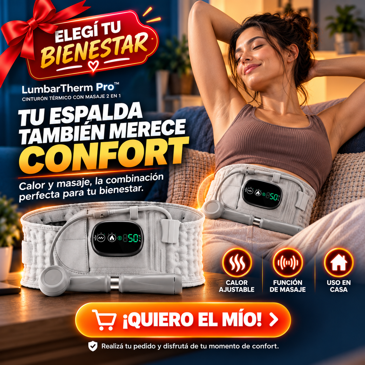 LumbarTherm Pro, cinturón térmico con masaje 2 en 1